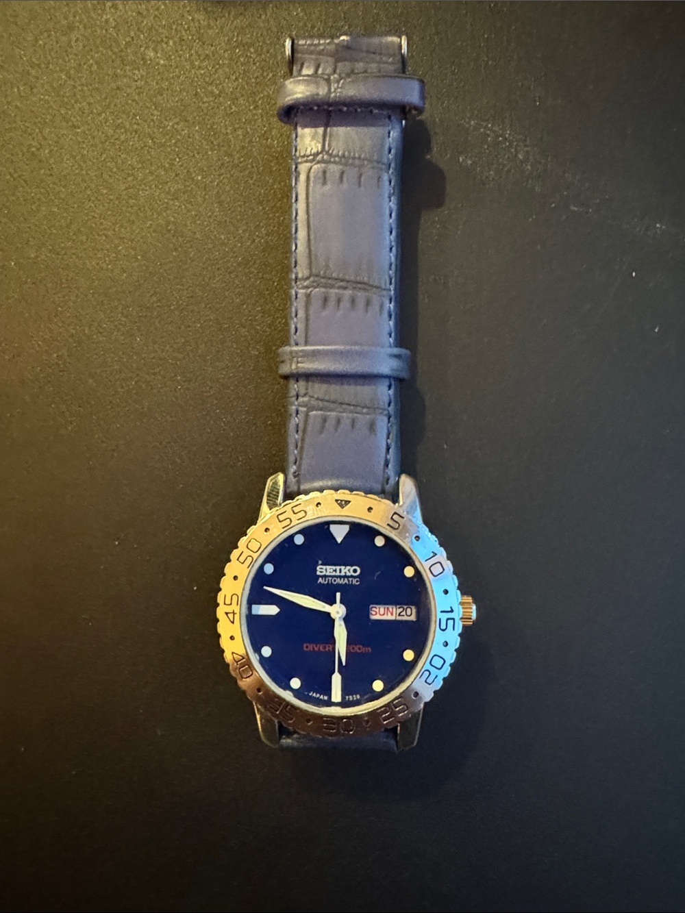 Seiko Blue Dial Watch (36mm) with Silver Bezel and Blue Strap